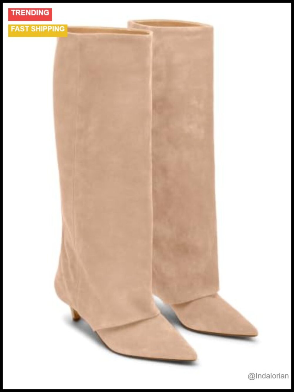 Wide Calf Knee High Boots Pointed Toe Kitten Heel Faux Suede Tall Boots